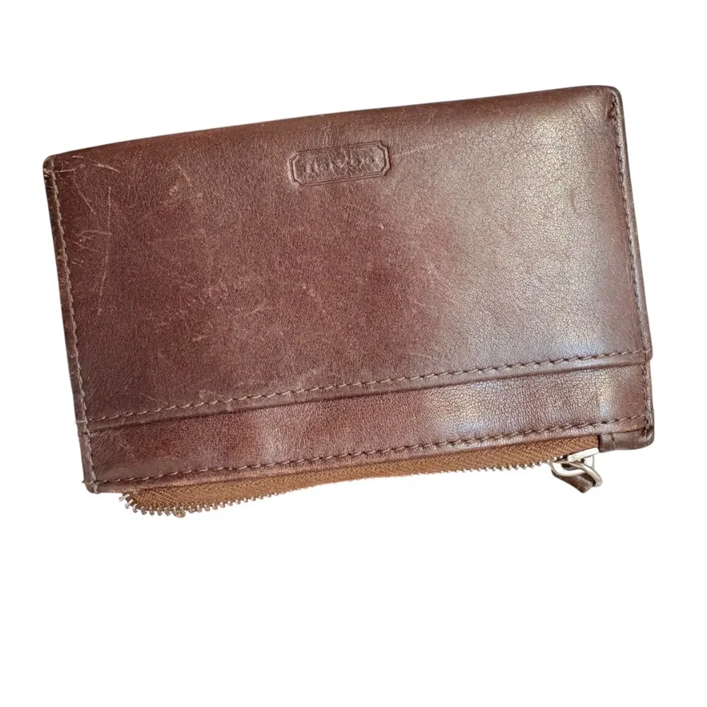 Coach vintage brown leather card holder keyring